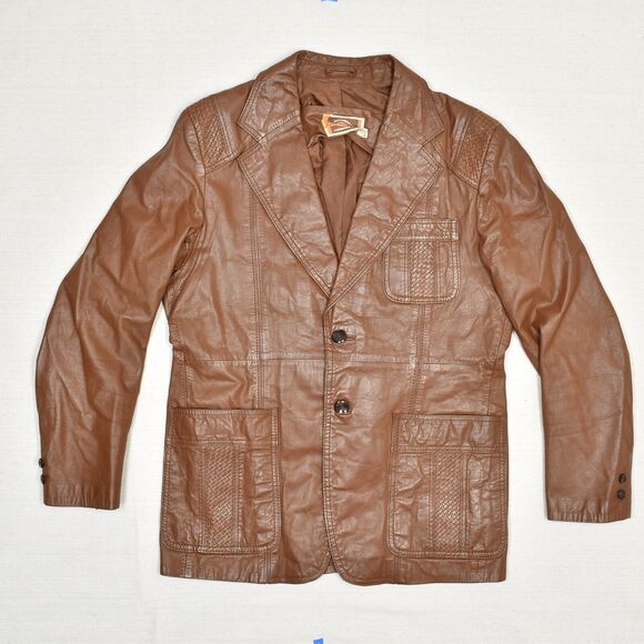 Pionner Wear New Mexico Two Button Leather Jacket Brown Size 44 Vintage Stained